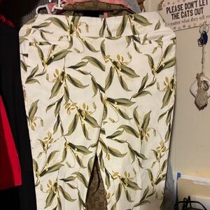 Chico's Floral Ankle Pants - Cream and Green